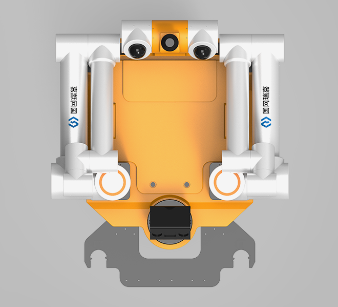 The robotic arm folds up to take up less space and facilitate transportation.