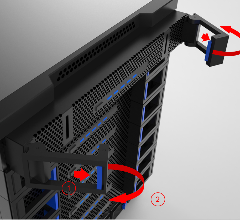 > The whole front adopts black and blue color matching, highlighting the flashing status of the indicator light; the rear of the 16-way subsystem echoes the whole, and the dark puller and handle match the silver chassis.