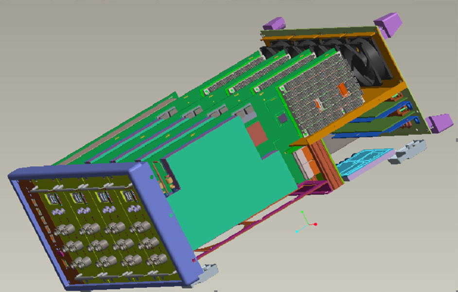 > The air inlet is located at the bottom and side of the tester chassis. To improve heat dissipation, some heat dissipation holes are also opened at the lower side of the panel of each module. The fan module is located at the air outlet in the rear upper part of the tester chassis and uses five 8038 fans (9GA0812P1H61).