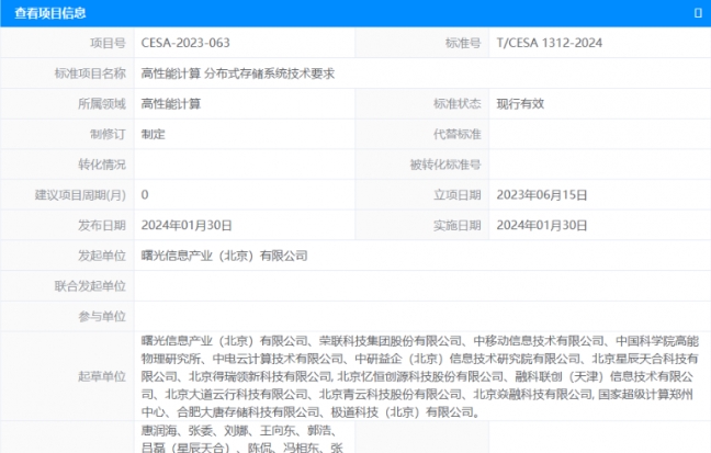 填补空白！首个《高性能计算 分布式存储系统技术要求》发布